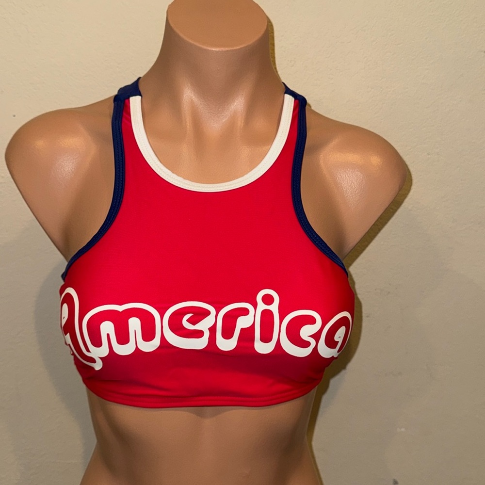 California Waves Red, White & Navy 'America' High Neck Bikini Top